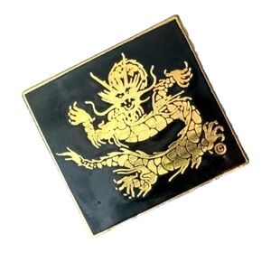 Vintage Black and Gold Dragon Brooch